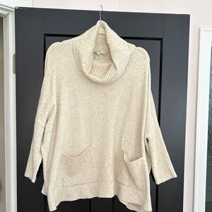 LOFT Speckled Cream Cowl Neck Long Sleeve Sweater. Ribbed Bottom/Sleeves.Size L